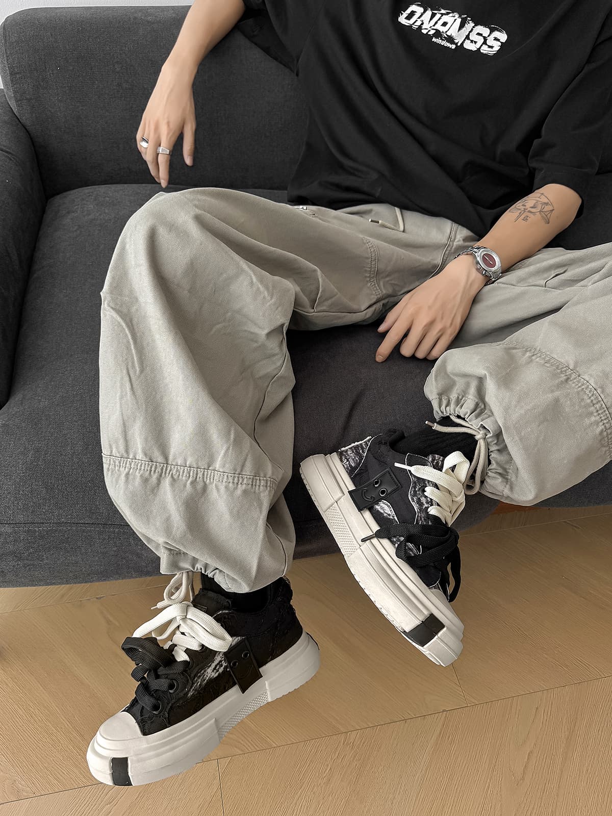 Platform Double Lace Canvas Sneakers