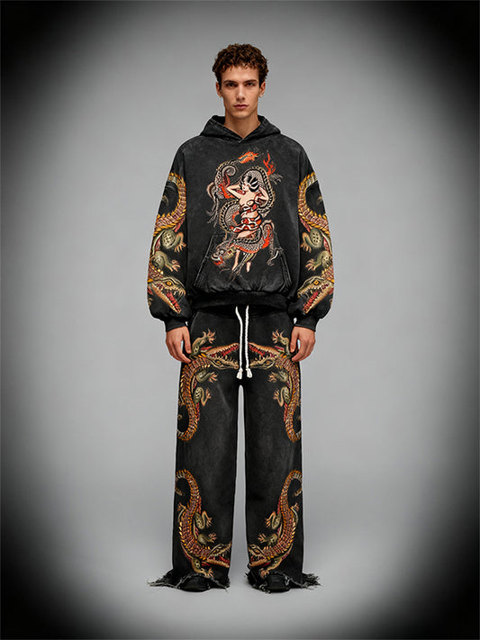 Japanese style retro two-headed snake women's sweatshirt