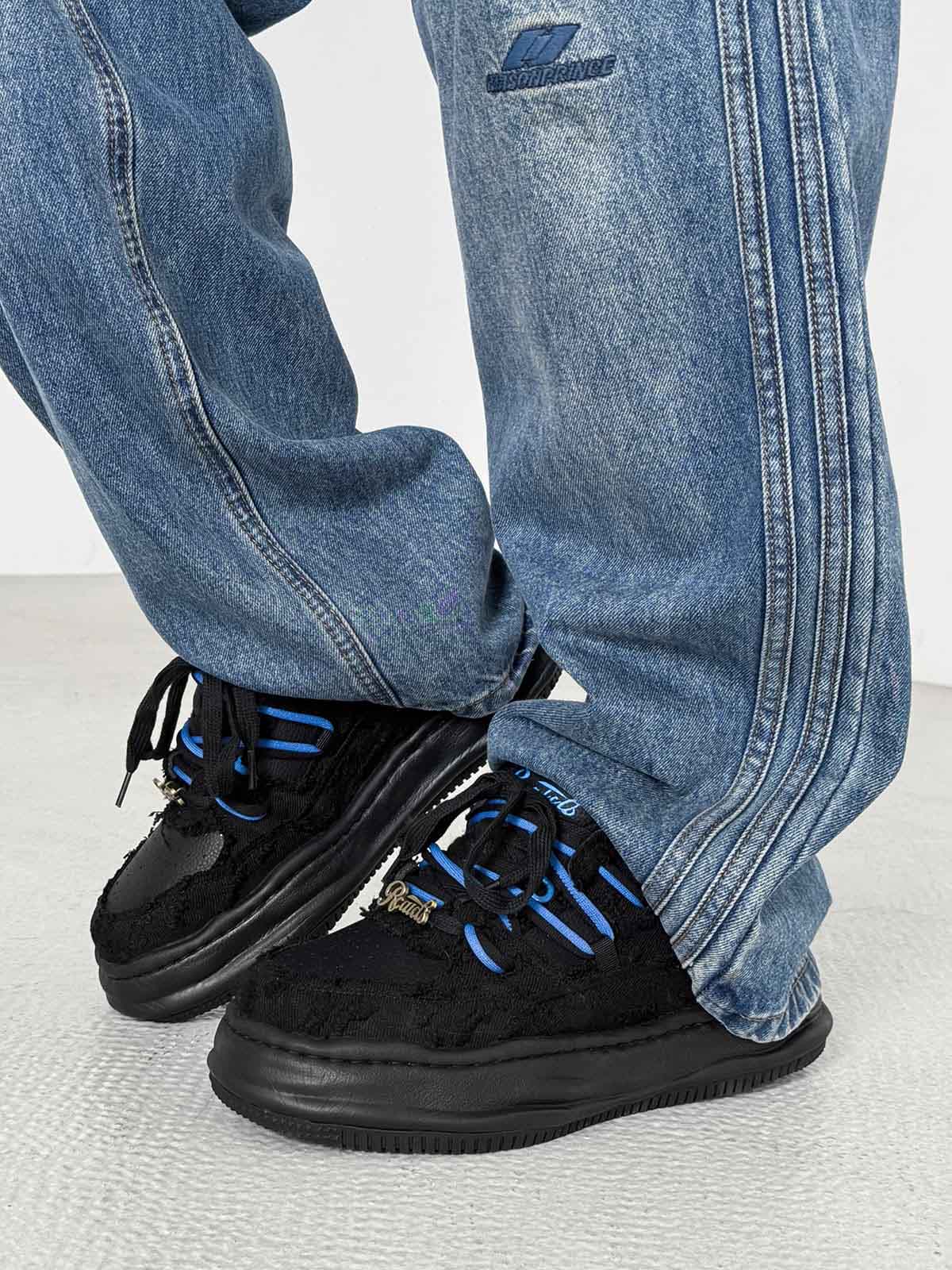 Retro Washed Denim Low Top Platform Sneakers