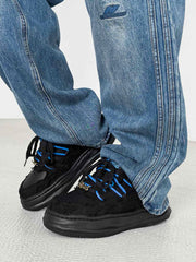 Retro Washed Denim Low Top Platform Sneakers