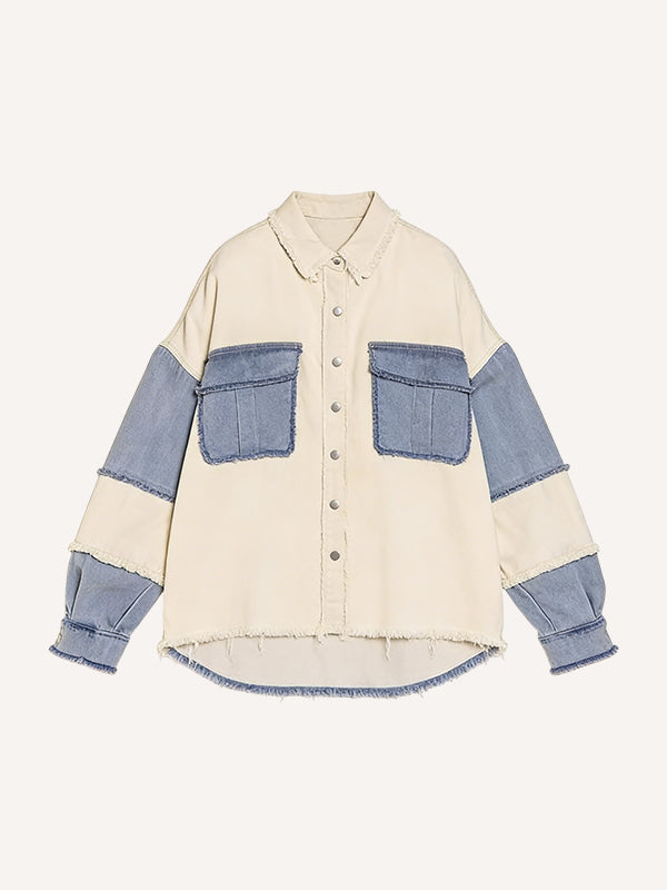 Color Block Whisker Two-Tone Denim Jacket