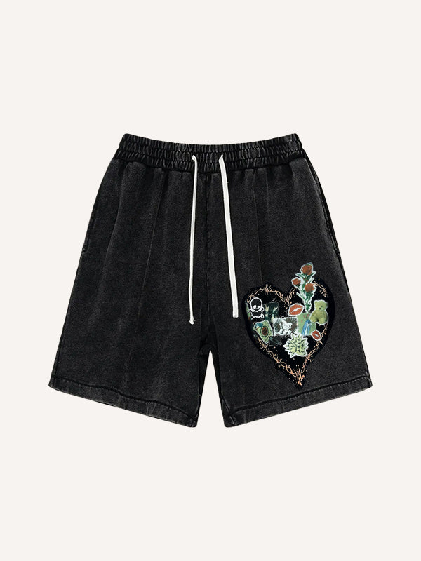 Pure cotton printed patchwork heart-shaped shorts