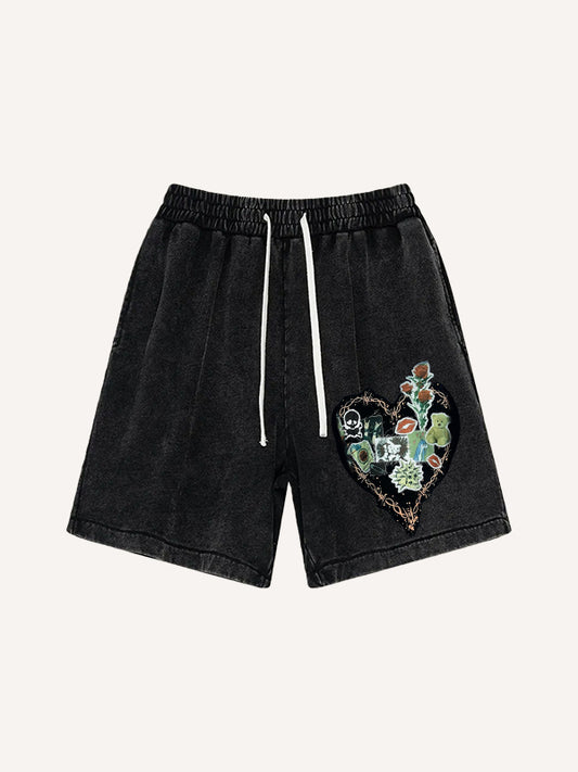 Pure cotton printed patchwork heart-shaped shorts