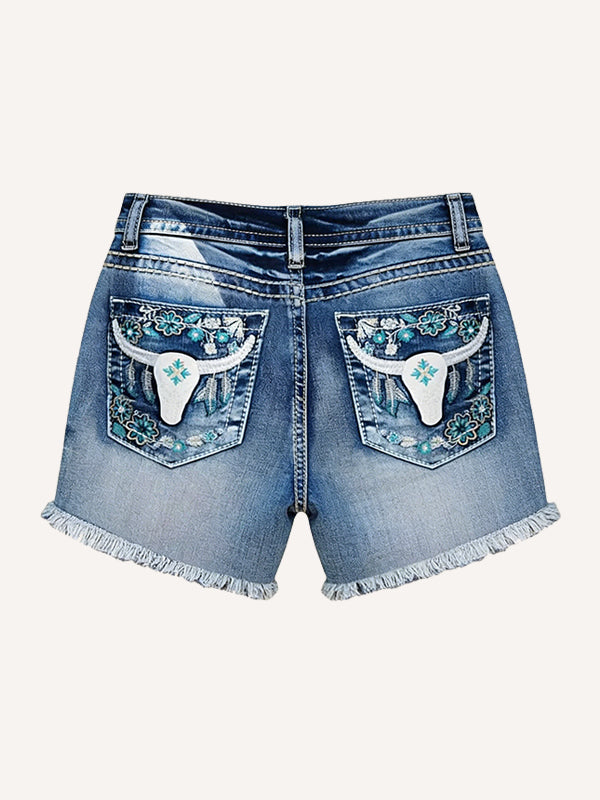 Denim Embroidered Wing Decor Sexy Short Jeans