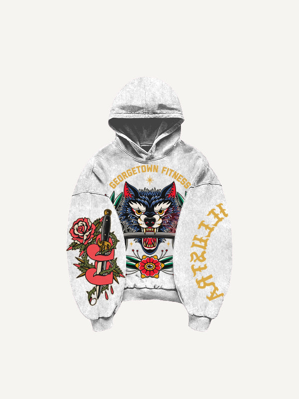 Fitness Barbell Giant Wolf Street Tattoo Sweatshirt