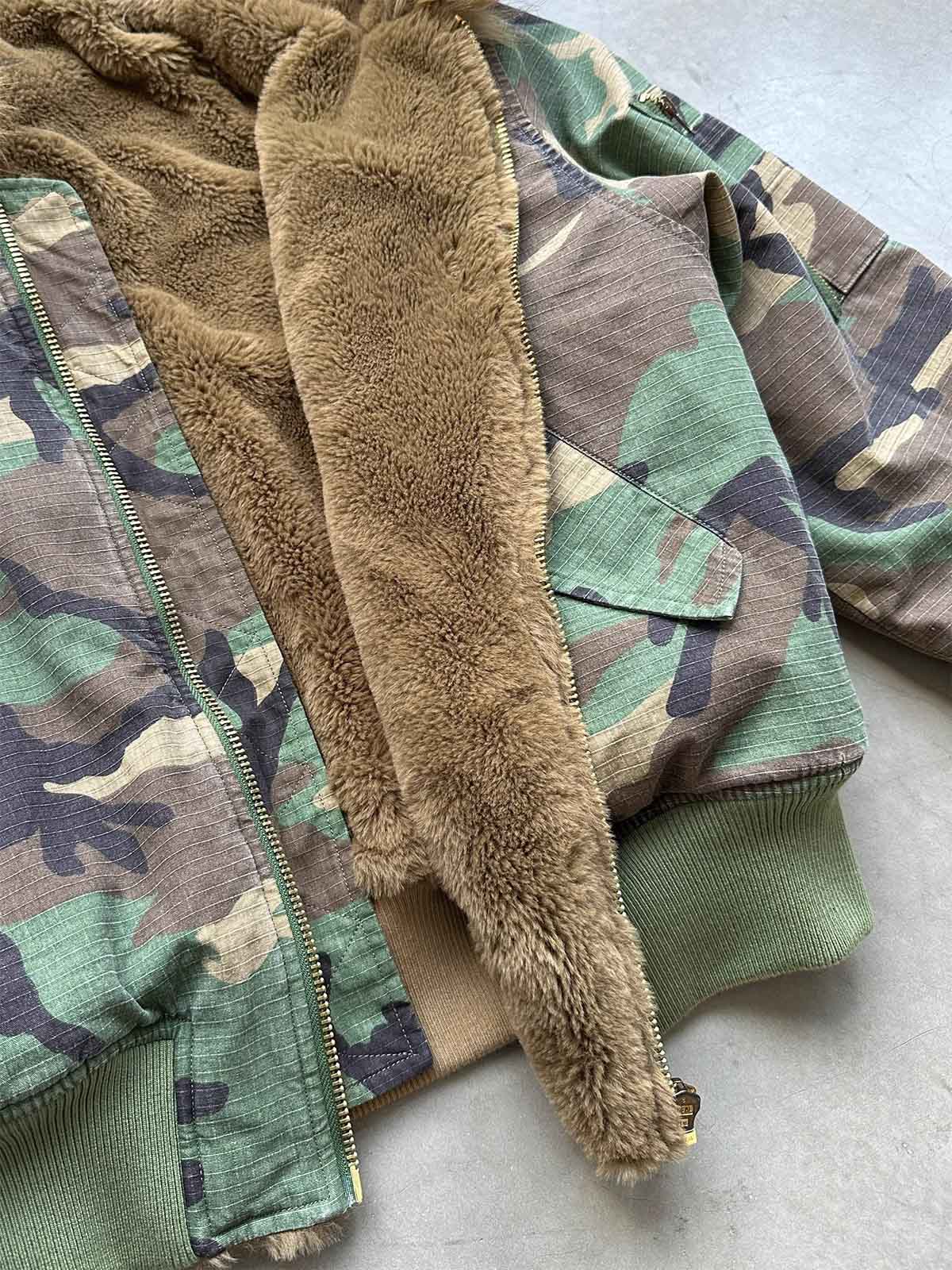 Camouflage Fur Collar Reversible Cotton Jacket