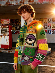Fashionable Christmas and four-season sweatshirt with multi-pattern patchwork prints