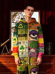Fashionable Christmas and four-season sweatshirt with multi-pattern patchwork prints
