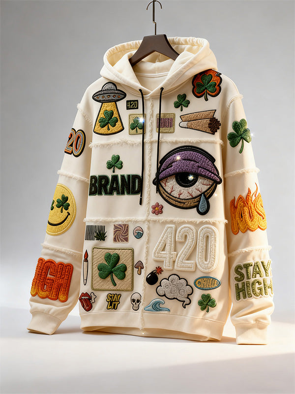 Fashionable Christmas and four-season sweatshirt with multi-pattern patchwork prints