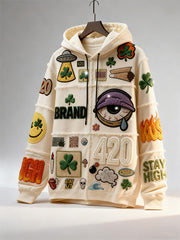 Fashionable Christmas and four-season sweatshirt with multi-pattern patchwork prints