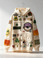 Fashionable Christmas and four-season sweatshirt with multi-pattern patchwork prints