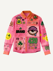 Stylish Christmas season-appropriate long-sleeved shirt with a patchwork print of various patterns