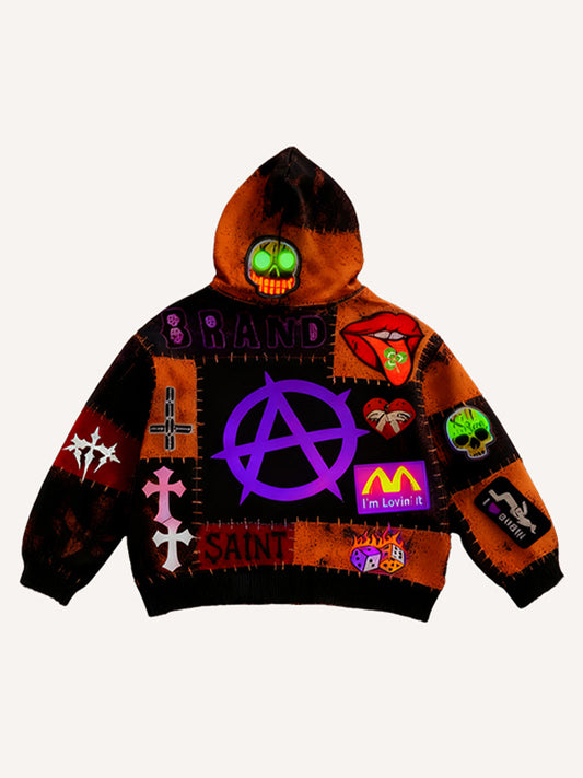 Handsome distressed multi-color Halloween and Christmas all-match sweatshirt