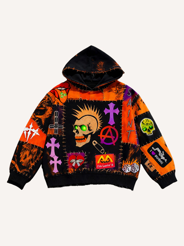 Handsome distressed multi-color Halloween and Christmas all-match sweatshirt