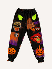 Handsome distressed multi-color Halloween and Christmas all-match trousers