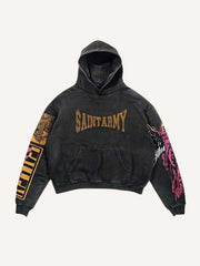 Figure&Wing&Letter Print Slant Pockets Hoodie