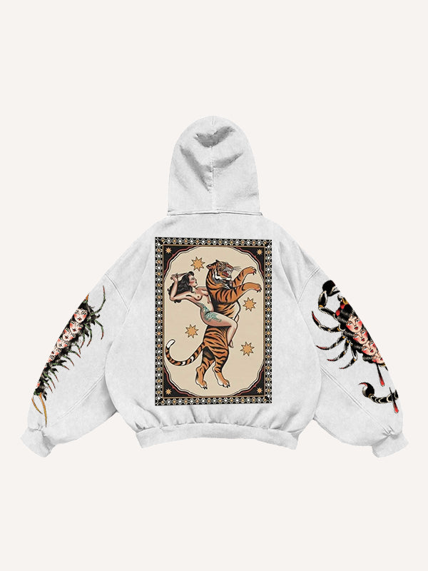 Sexy girl tattoo riding tiger pattern sweatshirt