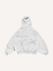 Retro distressed double hooded sweatshirt
