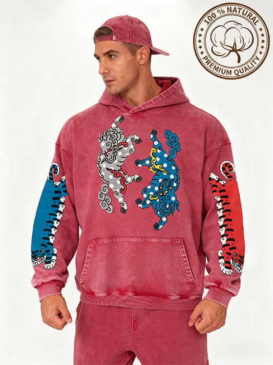 Pure cotton printed tiger descending the mountain high-end gift hoodie for personal wear