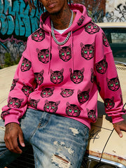 Cute cat old money style print textured fashionable sweater