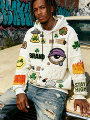 Fashionable Christmas and four-season sweatshirt with multi-pattern patchwork prints