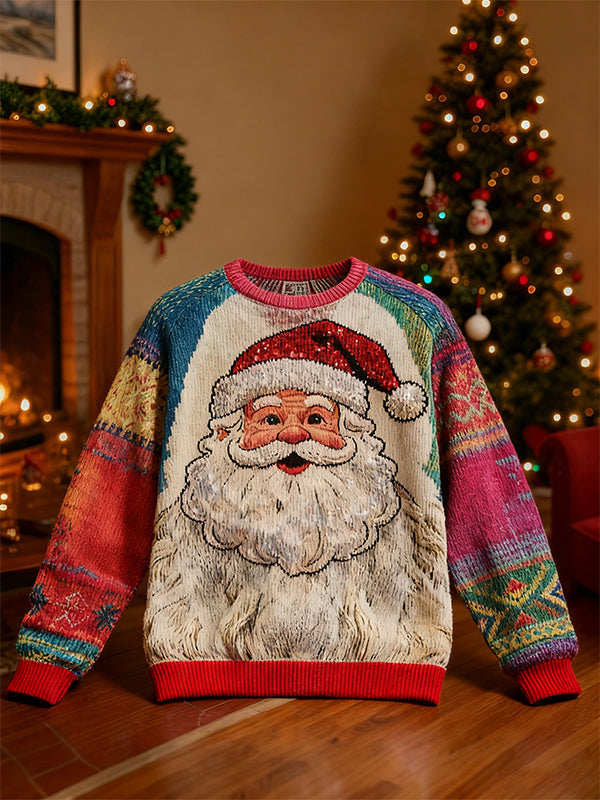 Candy-colored Santa Claus sweatshirt with a cheerful and cheerful design
