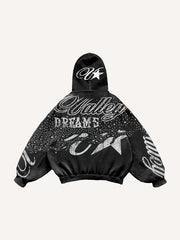 Retro distressed double hooded sweatshirt