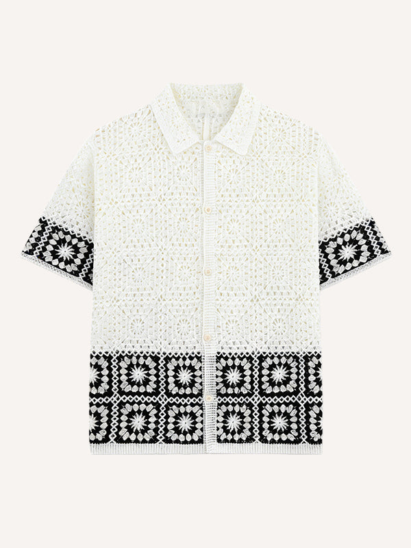 Light luxury geometric pattern cardigan with lapel collar knitted sweater