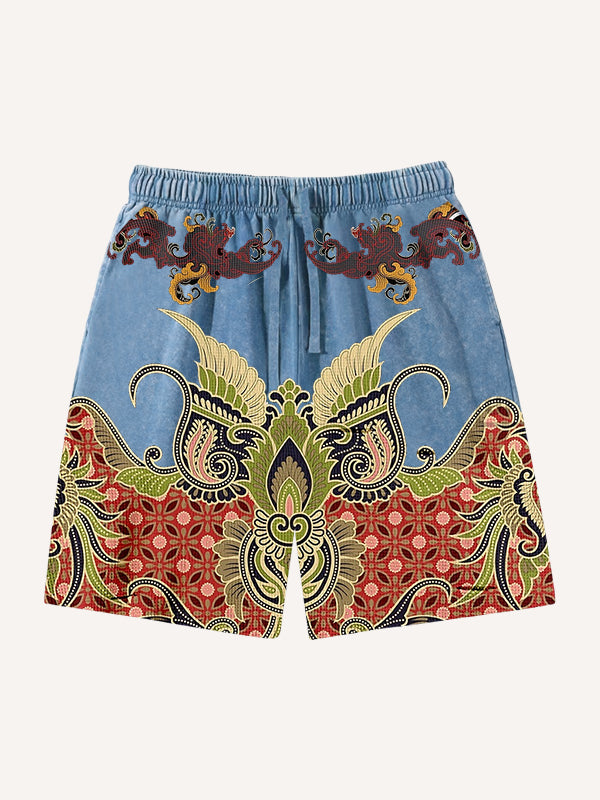 Retro floral high-end fabric printed shorts