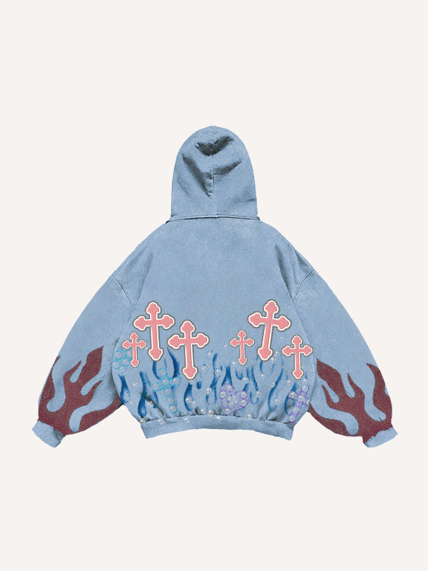 Flame burning rhinestone sweatshirt