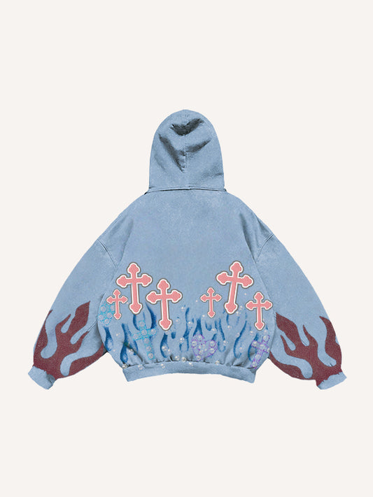 Flame burning rhinestone sweatshirt
