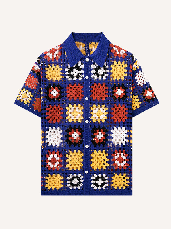 Jacquard plaid collar breathable and comfortable high-end knit cardigan shirt