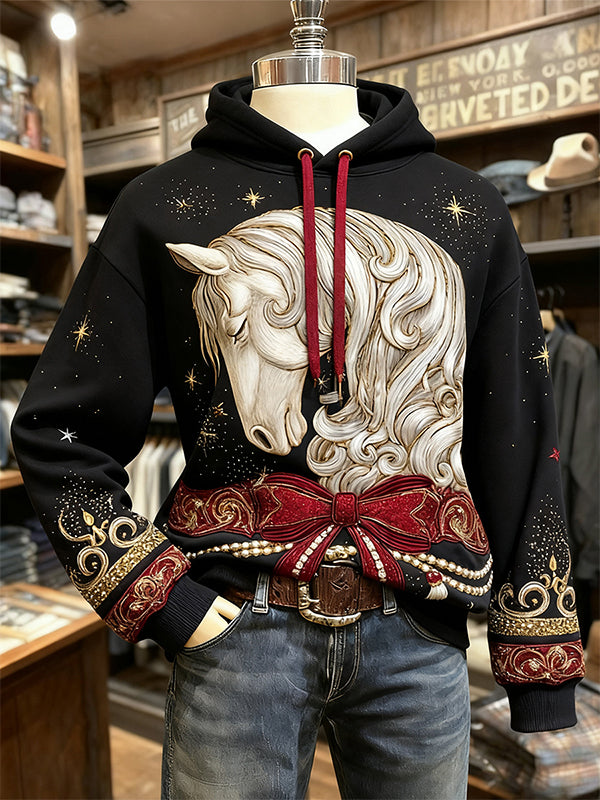 White Horse Christmas Comfortable Hooded Sweatshirt