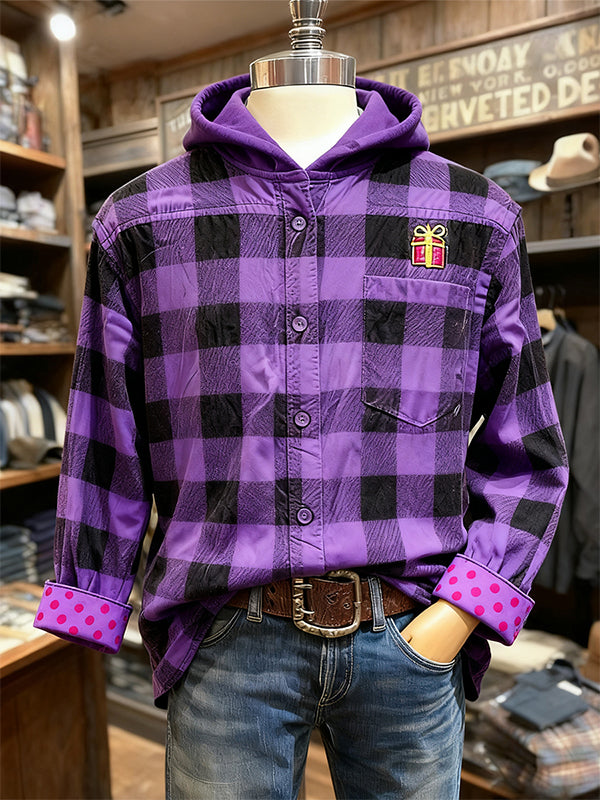 Christmas season hooded plaid shirt