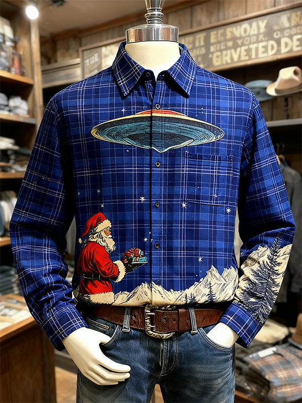Santa Claus layered shirts knowing where the holiday gifts come from