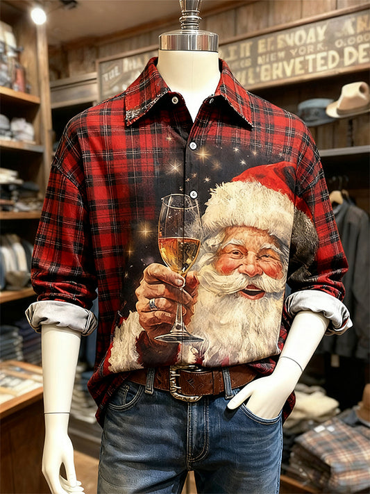 Cheers to Christmas! Checkered print collared shirt