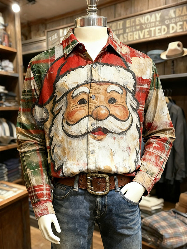 Christmas festive Santa Claus patterned shirt for dads gift