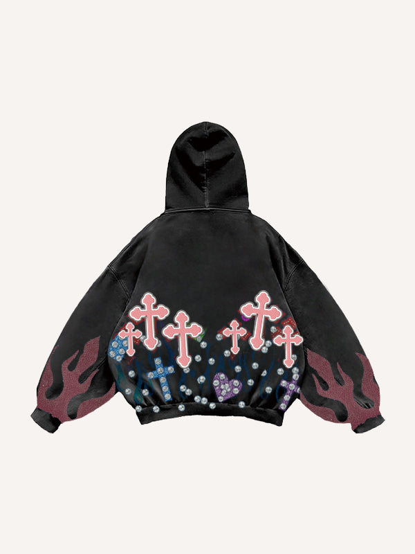 Flame burning rhinestone sweatshirt