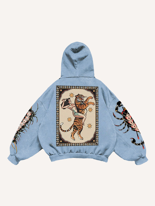 Sexy girl tattoo riding tiger pattern sweatshirt