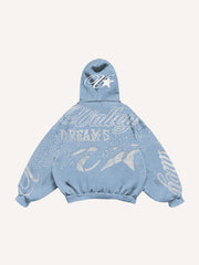 Retro distressed double hooded sweatshirt