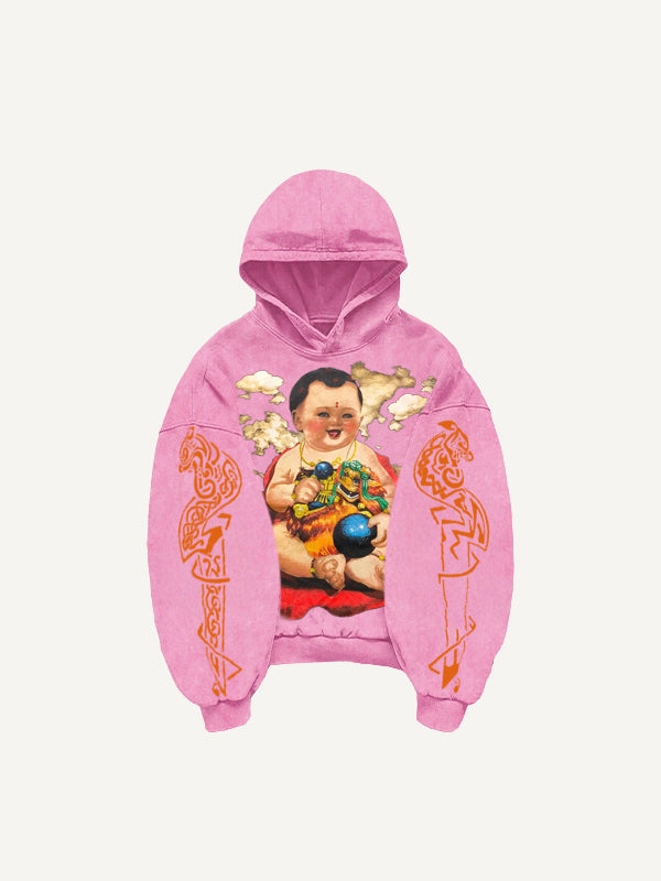 Hand-painted Fuwa hoodie attracting wealth and fortune