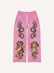 Retro Girl Tattoo Sexy Print Trousers