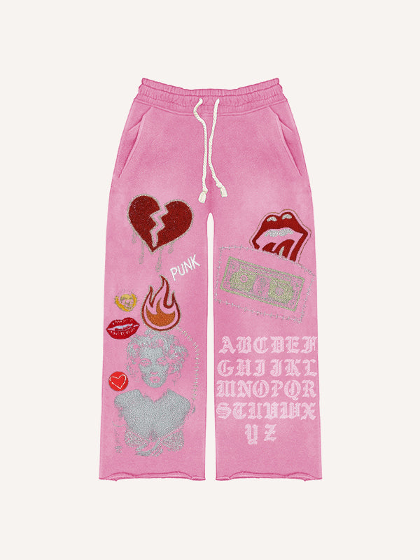Sexy Monroe girl print distressed street style trousers