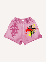 Distressed Jesus Christ graffiti shorts