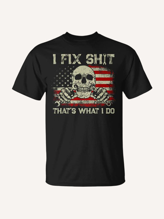I Fix Shit That's What I Do Vintage Mechanic American Flag T-Shirt