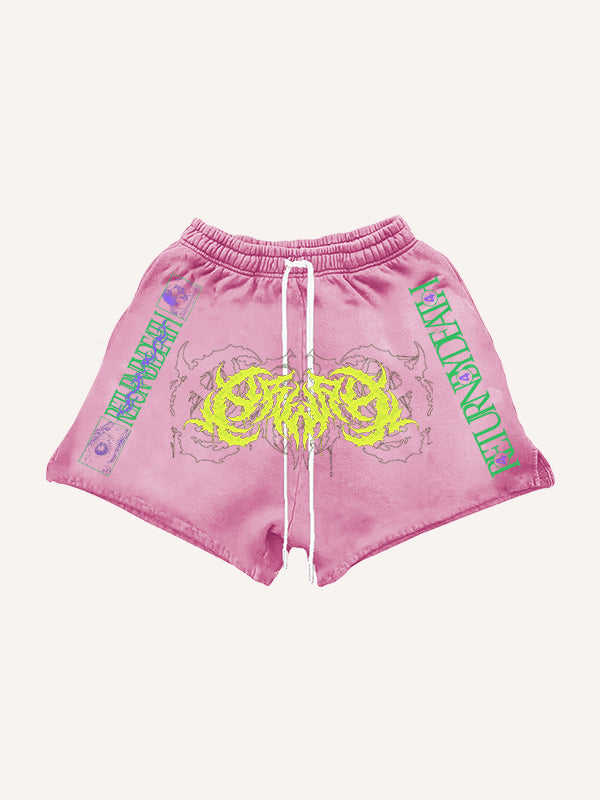 Cyber art textured hand-painted print shorts