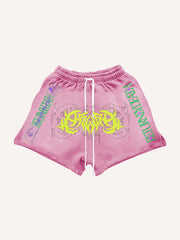 Cyber art textured hand-painted print shorts