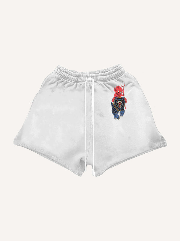 Flame Devil Tattoo Print Shorts