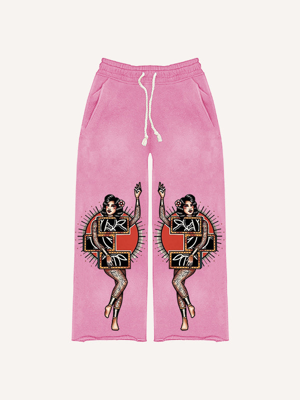 Sexy girl tattoo riding tiger print trousers