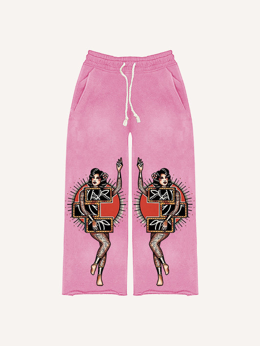 Sexy girl tattoo riding tiger print trousers